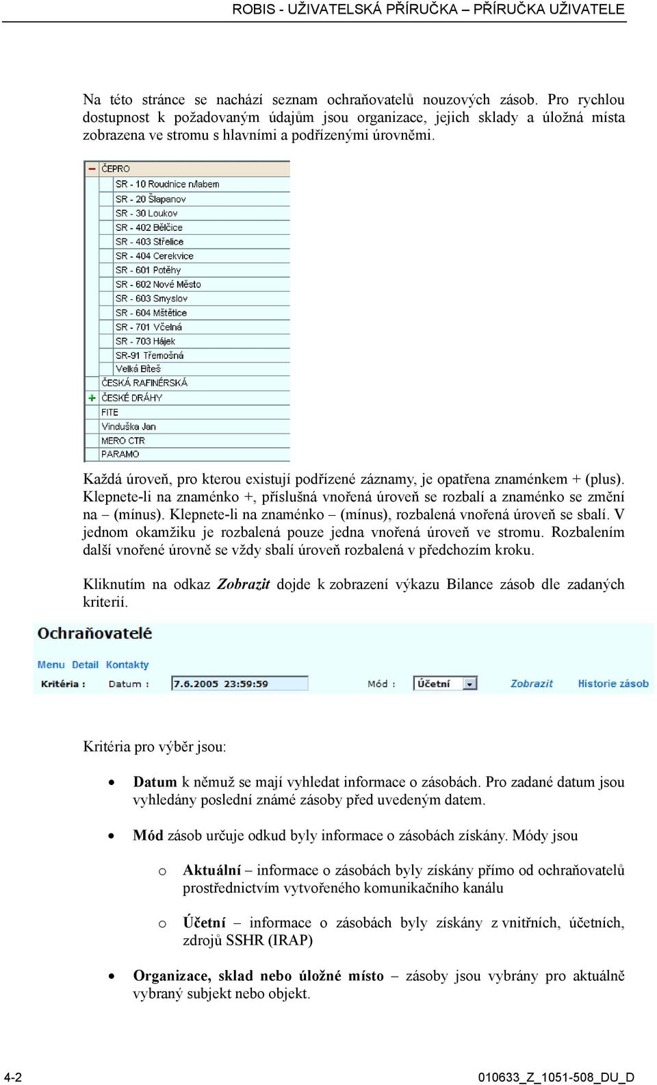 Každá úroveň, pro kterou existují podřízené záznamy, je opatřena znaménkem + (plus). Klepnete-li na znaménko +, příslušná vnořená úroveň se rozbalí a znaménko se změní na (mínus).