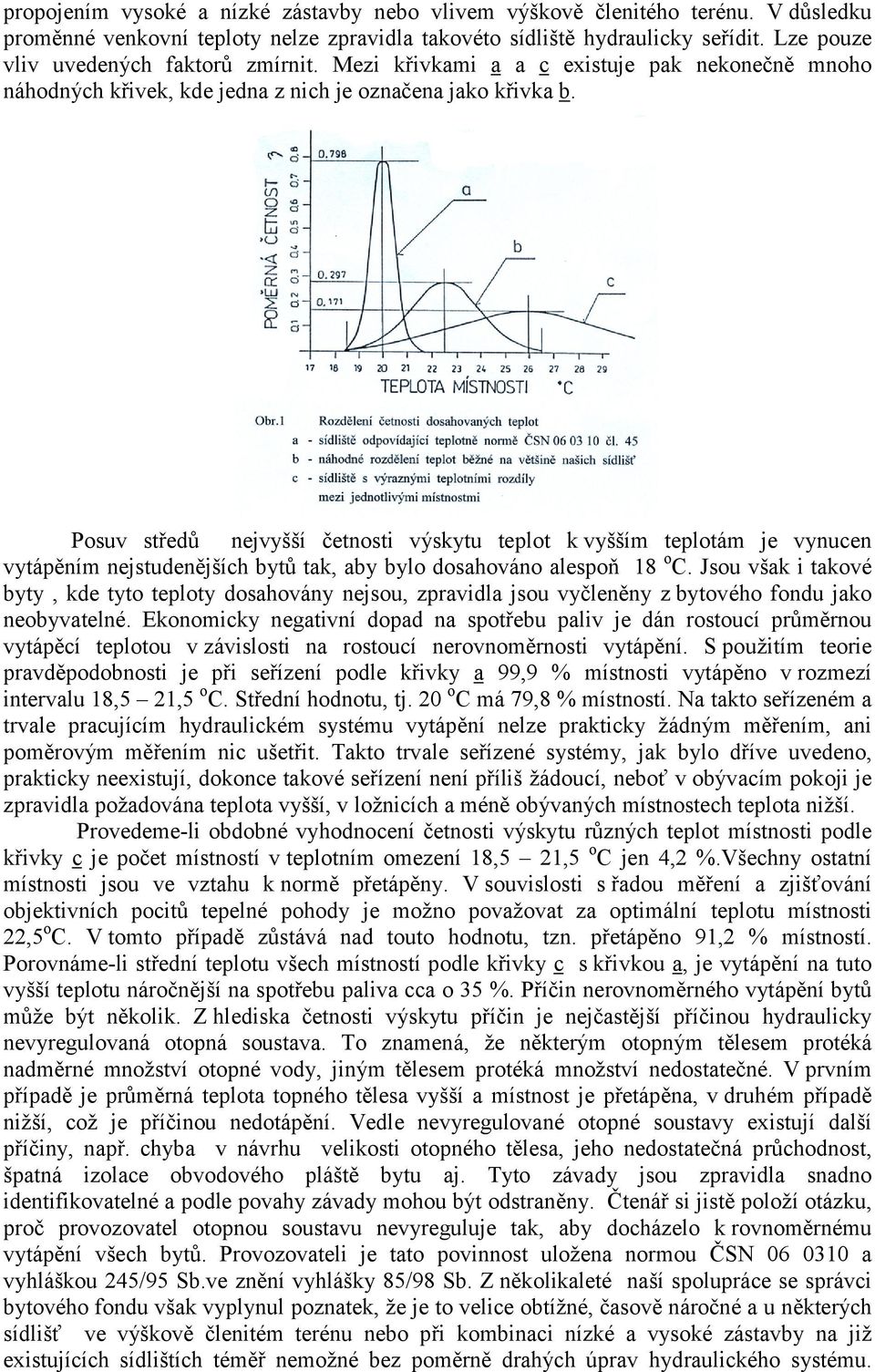 Posuv středů nejvyšší četnosti výskytu teplot k vyšším teplotám je vynucen vytápěním nejstudenějších bytů tak, aby bylo dosahováno alespoň 18 o C.