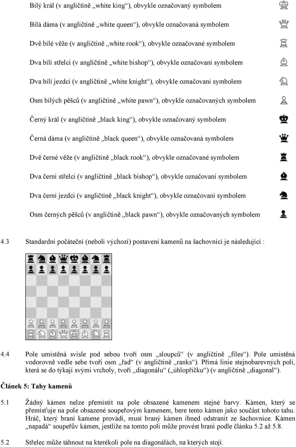 ), obvykle označovaných symbolem Černý král (v angličtině black king ), obvykle označovaný symbolem Černá dáma (v angličtině black queen ), obvykle označovaná symbolem Dvě černé věže (v angličtině