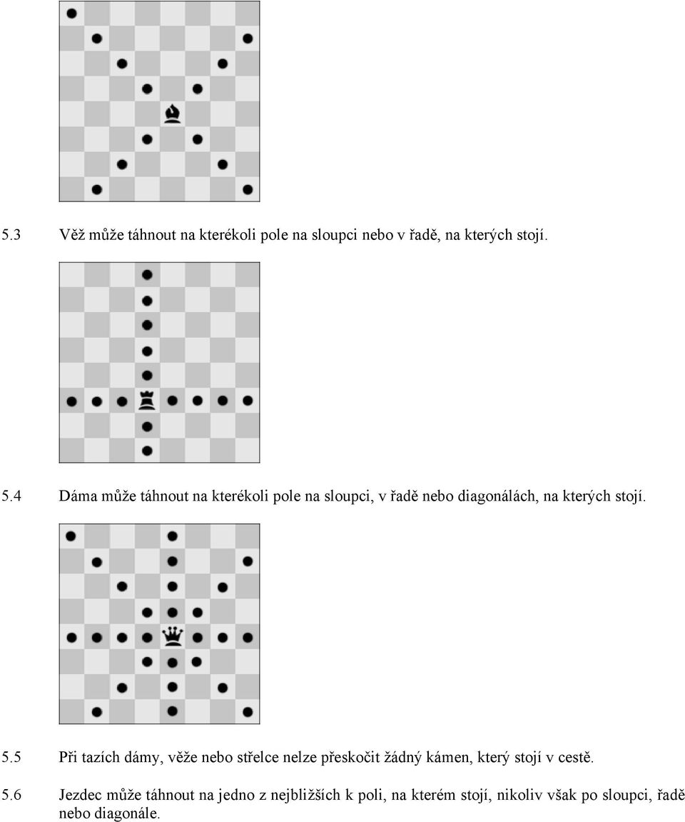 5 Při tazích dámy, věže nebo střelce nelze přeskočit žádný kámen, který stojí v cestě. 5.