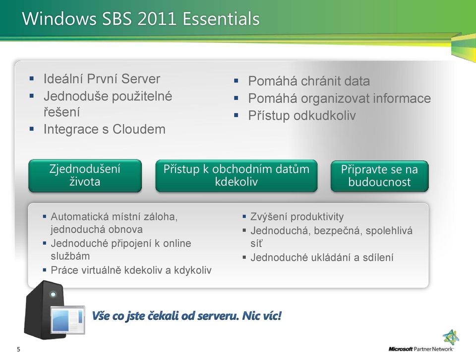 Připravte se na budoucnost Automatická místní záloha, jednoduchá obnova Jednoduché připojení k online službám