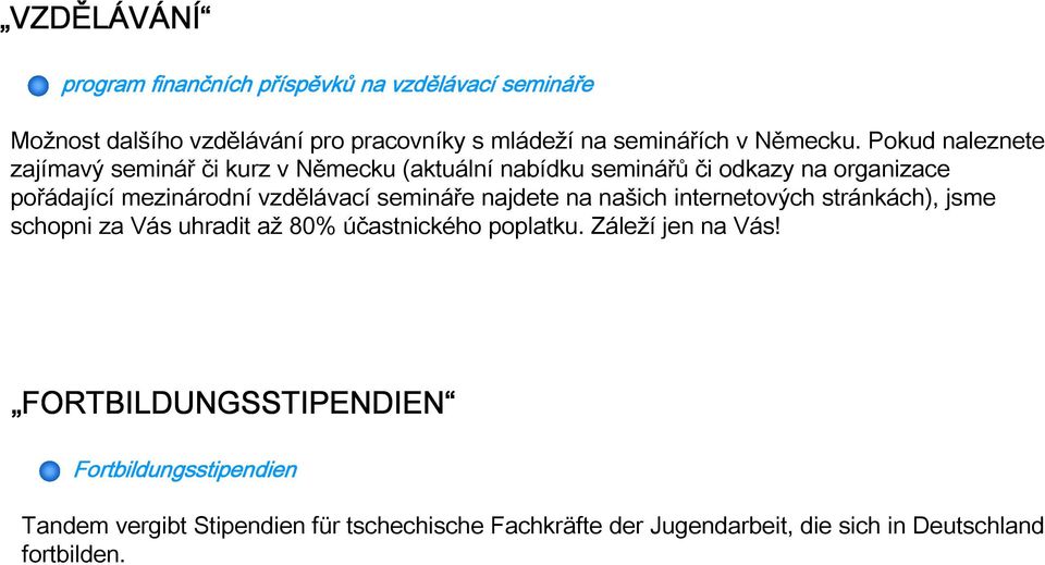 Pokud naleznete zajímavý seminář či kurz v Německu (aktuální nabídku seminářů či odkazy na organizace pořádající mezinárodní vzdělávací semináře