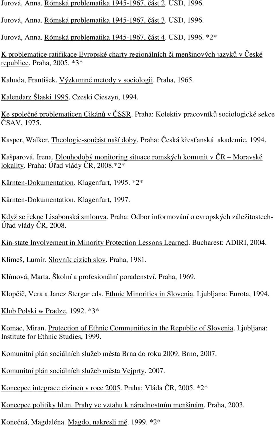 Praha: Kolektiv pracovníků sociologické sekce ČSAV, 1975. Kasper, Walker. Theologie-součást naší doby. Praha: Česká křesťanská akademie, 1994. Kašparová, Irena.