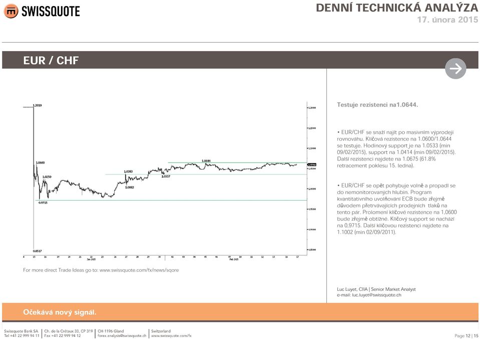 EUR/CHF se opět pohybuje volně a propadl se do nemonitorovaných hlubin.