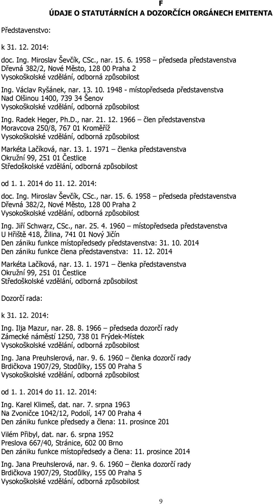 1948 - místopředseda představenstva Nad Olšinou 1400, 739 34 Šenov Vysokoškolské vzdělání, odborná způsobilost Ing. Radek Heger, Ph.D., nar. 21. 12.