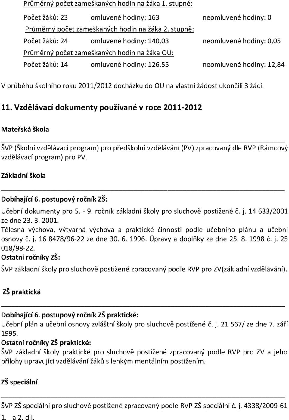 roku 2011/2012 docházku do OU na vlastní žádost ukončili 3 žáci. 11.