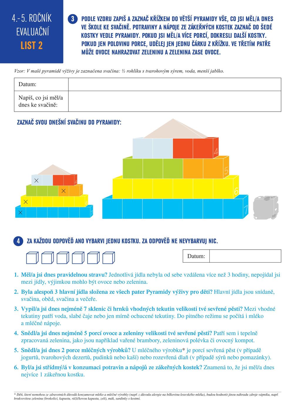 VE TŘETÍM PATŘE MŮŽE OVOCE NAHRAZOVAT ZELENINU A ZELENINA ZASE OVOCE. Vzor: V malé pyramidě výživy je zaznačena svačina: ½ rohlíku s tvarohovým sýrem, voda, menší jablko.