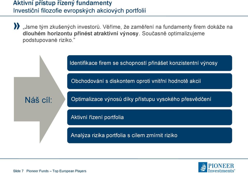 Současně optimalizujeme podstupované riziko.