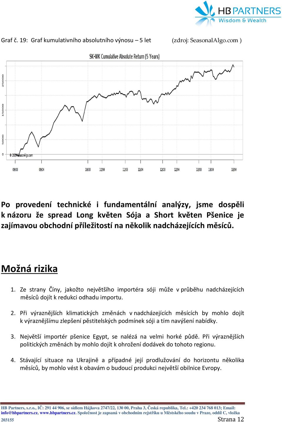 Možná rizika 1. Ze strany Číny, jakožto největšího importéra sóji může v průběhu nadcházejících měsíců dojít k redukci odhadu importu. 2.