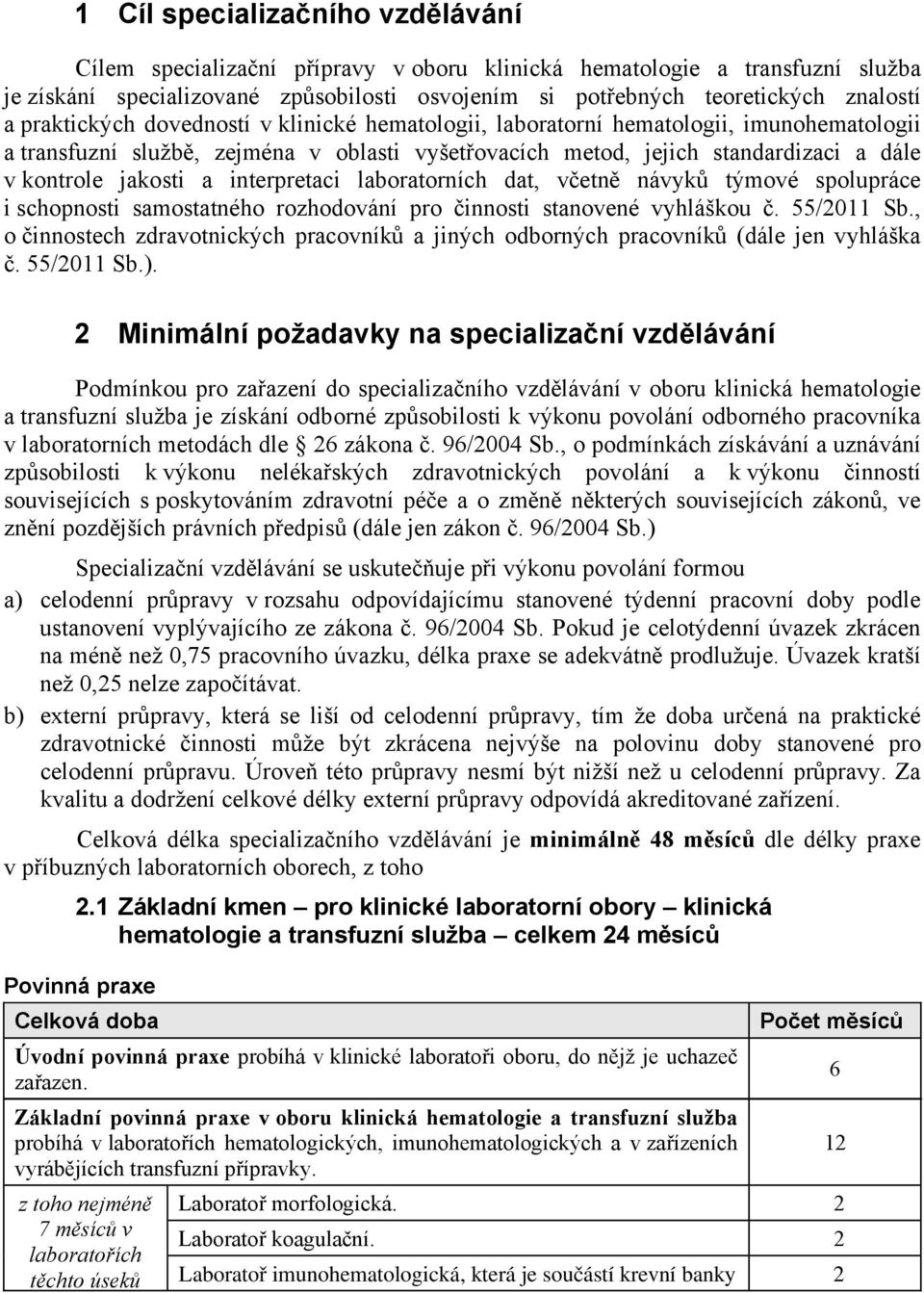 interpretaci laboratorních dat, vetn návyk týmové spolupráce i schopnosti samostatného rozhodování pro innosti stanovené vyhláškou. 55/2011 Sb.