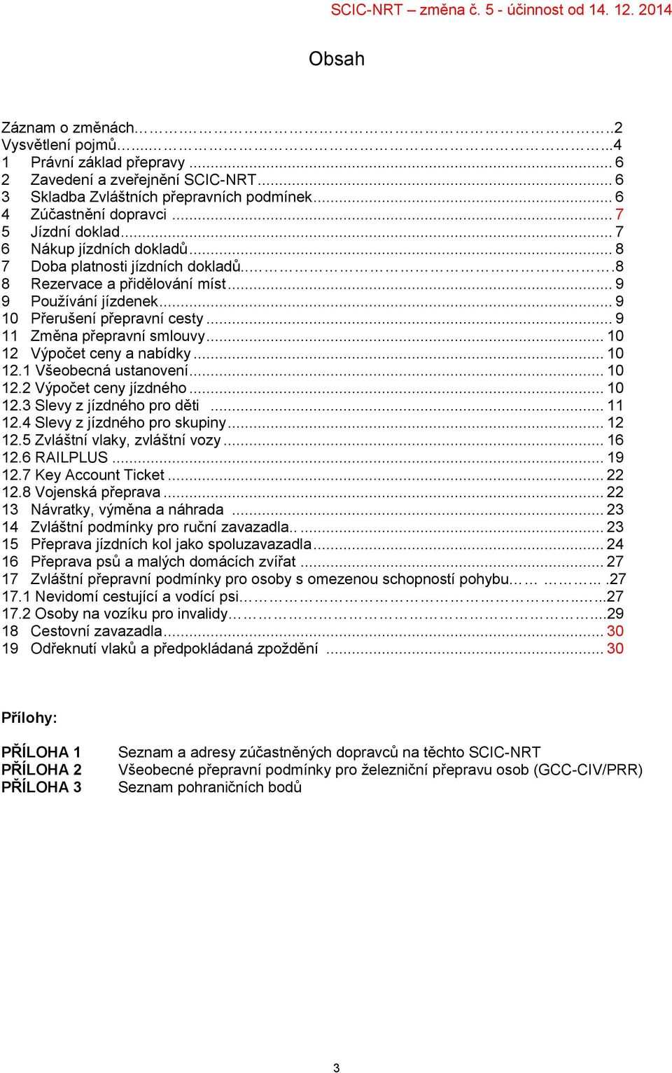 .. 9 11 Změna přepravní smlouvy... 10 12 Výpočet ceny a nabídky... 10 12.1 Všeobecná ustanovení... 10 12.2 Výpočet ceny jízdného... 10 12.3 Slevy z jízdného pro děti... 11 12.