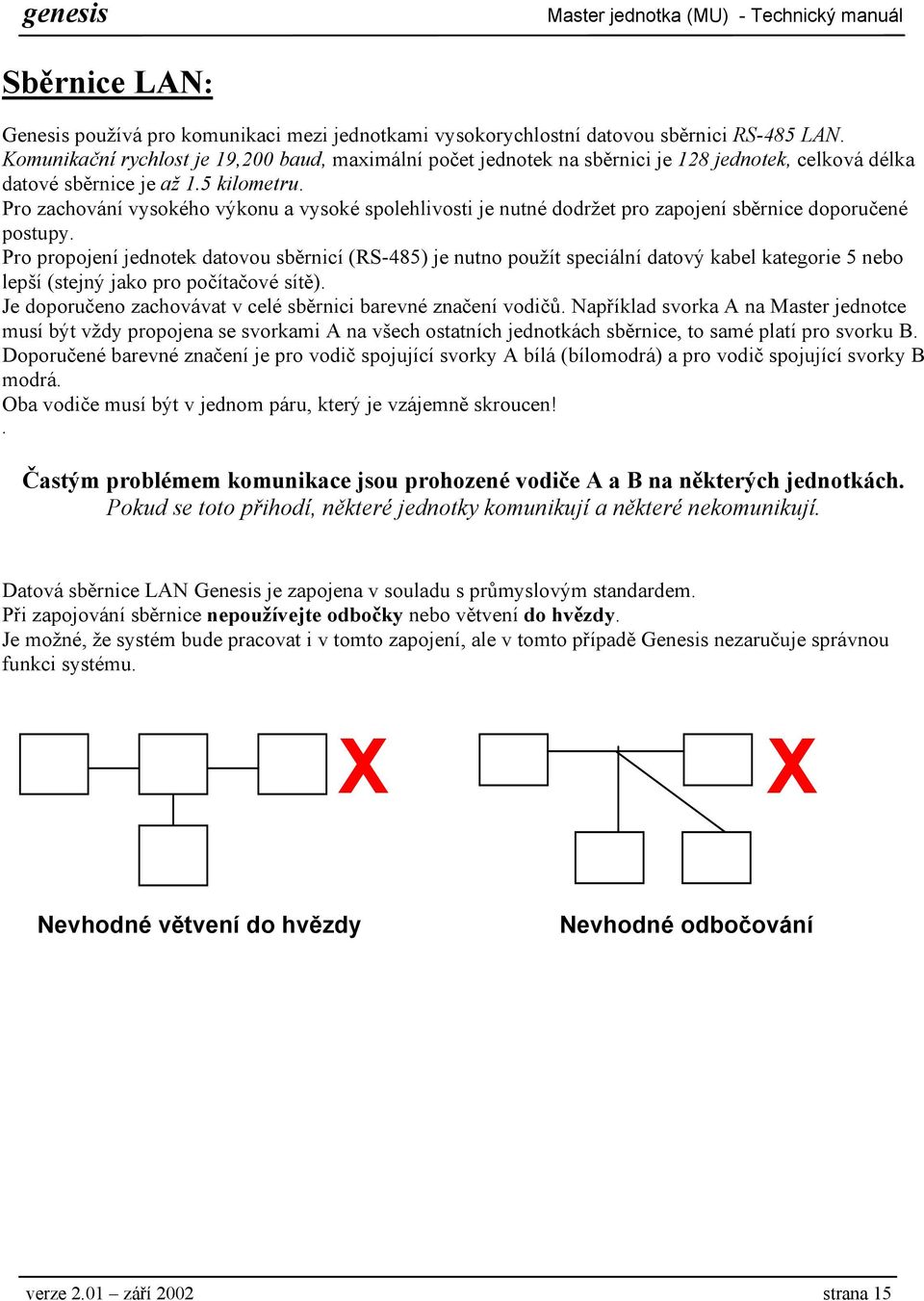 Pro zachování vysokého výkonu a vysoké spolehlivosti je nutné dodržet pro zapojení sběrnice doporučené postupy.