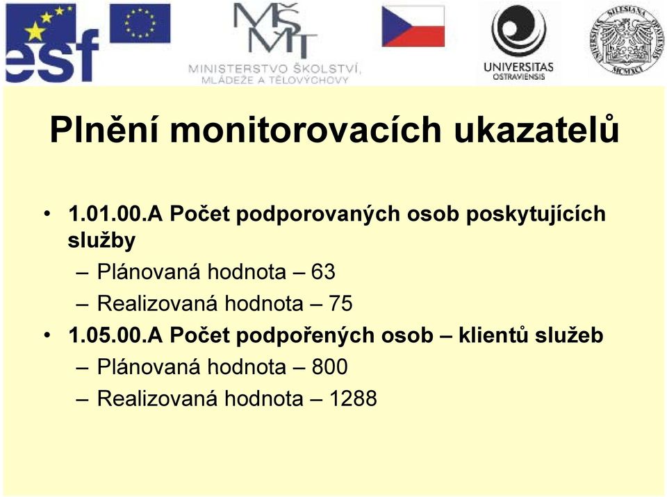 Plánovaná hodnota 63 Realizovaná hodnota 75 1.05.00.