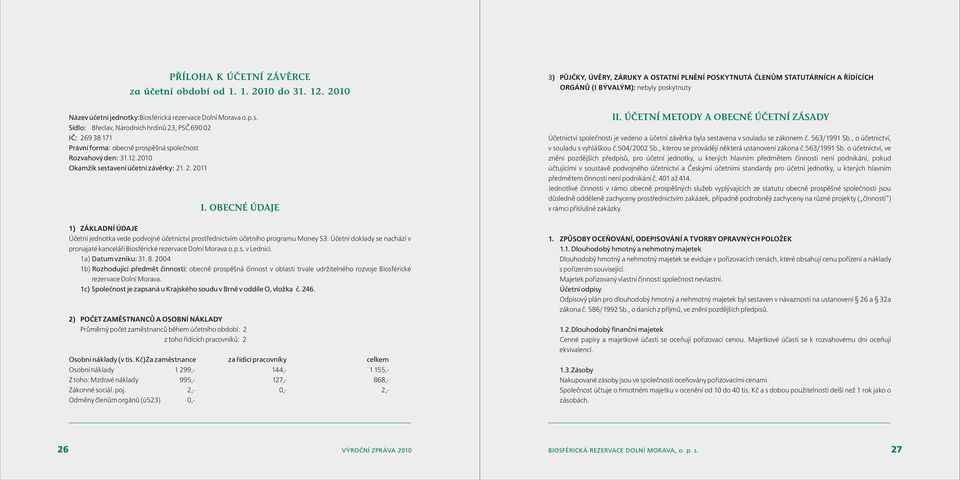 2010 Okamžik sestavení účetní závěrky: 21.2.2011 I. OBECNÉ ÚDAJE 1) ZÁKLADNÍ ÚDAJE Účetní jednotka vede podvojné účetnictví prostřednictvím účetního programu Money S3.