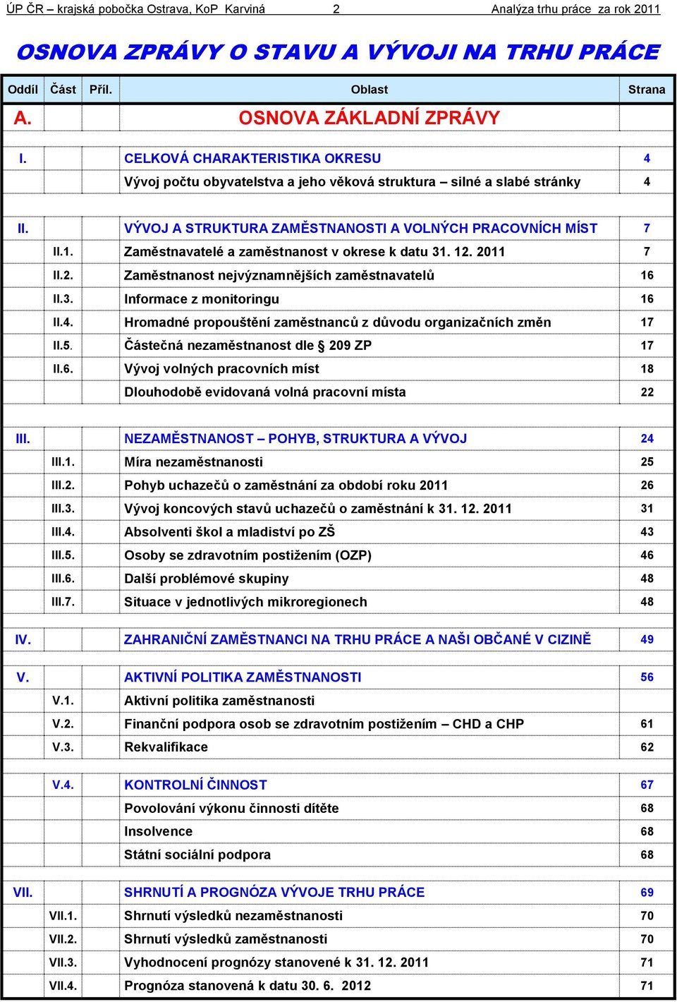 Zaměstnavatelé a zaměstnanost v okrese k datu 31. 12. 2011 7 II.2. Zaměstnanost nejvýznamnějších zaměstnavatelů 16 II.3. Informace z monitoringu 16 II.4.