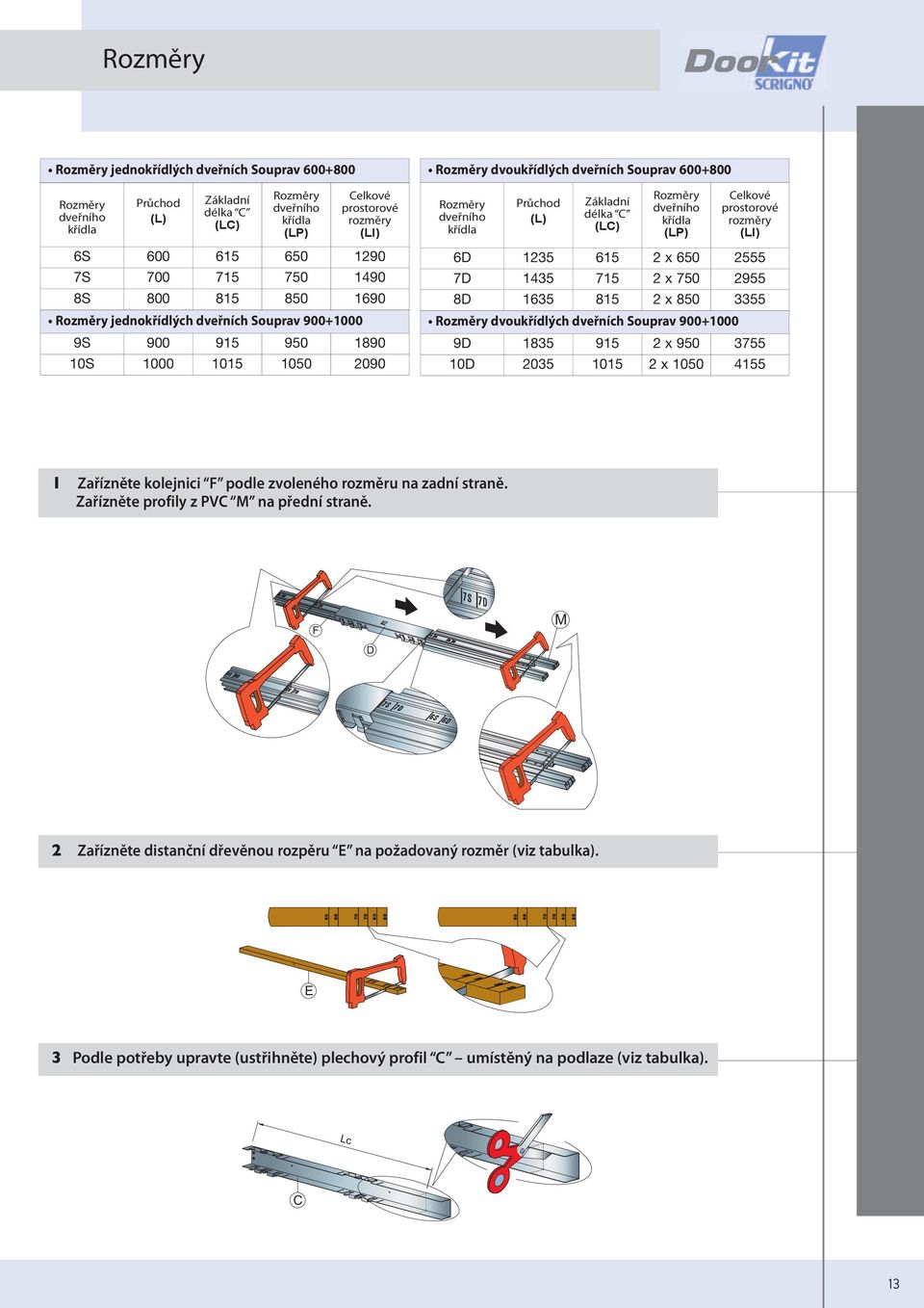 Průchod (L) Základní délka C (LC) Rozměry dveřního křídla (LP) Celkové prostorové rozměry (LI) 6D 1235 615 2 x 650 2555 7D 1435 715 2 x 750 2955 8D 1635 815 2 x 850 3355 Rozměry dvoukřídlých dveřních