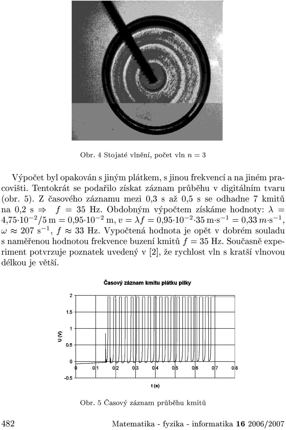 Obdobn m v po tem z sk me hodnoty: = 4 7510 2 =5m=0 9510 2 m, v = f =0 9510 2 35 ms 1 =0 33 ms 1,! 207 s 1, f 33 Hz.