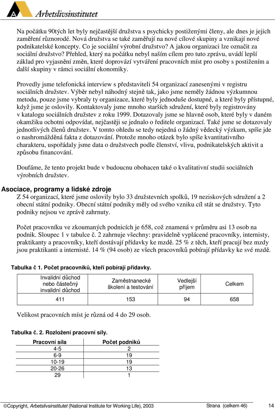 Přehled, který na počátku nebyl naším cílem pro tuto zprávu, uvádí lepší základ pro vyjasnění změn, které doprovází vytváření pracovních míst pro osoby s postižením a další skupiny v rámci sociální