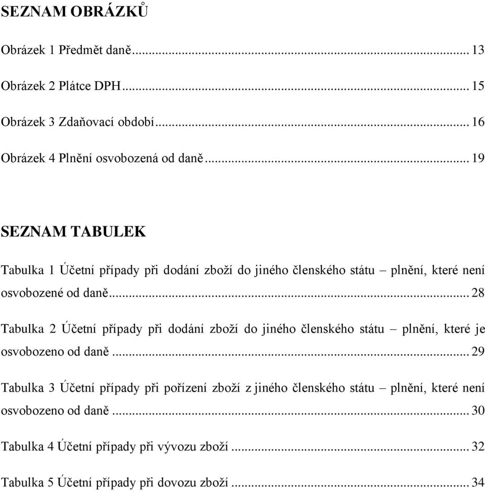 .. 28 Tabulka 2 Účetní případy při dodání zboží do jiného členského státu plnění, které je osvobozeno od daně.