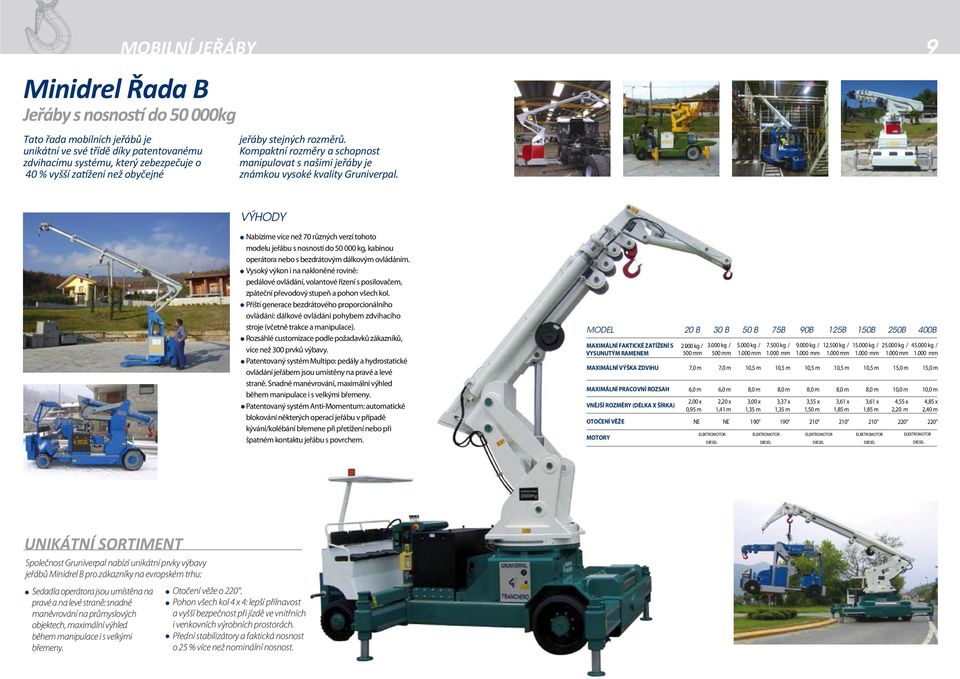 9 Nabízíme více než 70 různých verzí tohoto modelu jeřábu s nosností do 50 000 kg, kabinou operátora nebo s bezdrátovým dálkovým ovládáním.