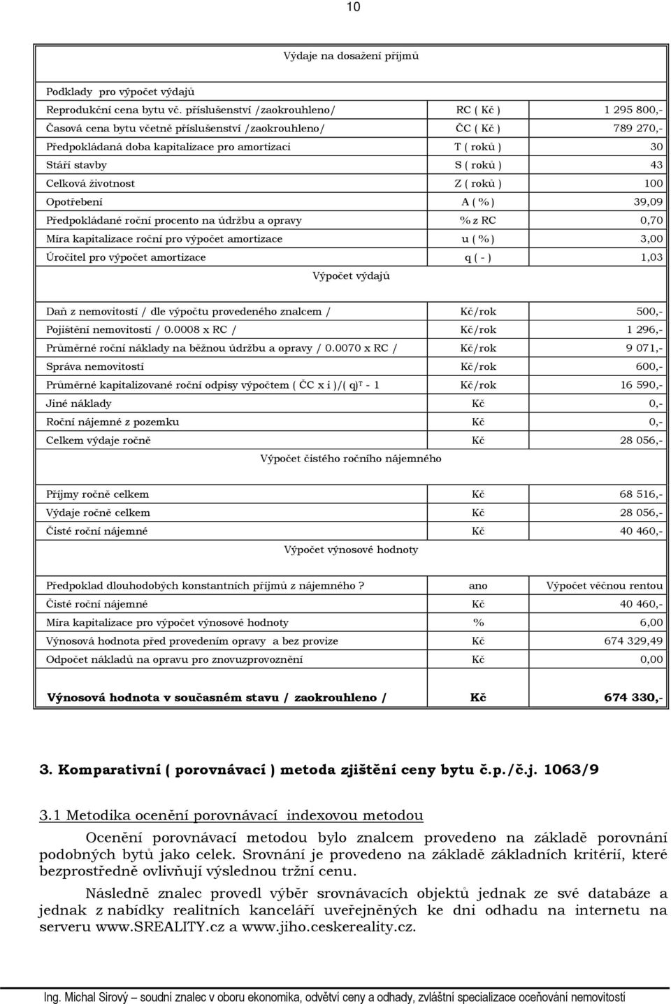 ( roků ) 43 Celková životnost Z ( roků ) 100 Opotřebení A ( % ) 39,09 Předpokládané roční procento na údržbu a opravy % z RC 0,70 Míra kapitalizace roční pro výpočet amortizace u ( % ) 3,00 Úročitel