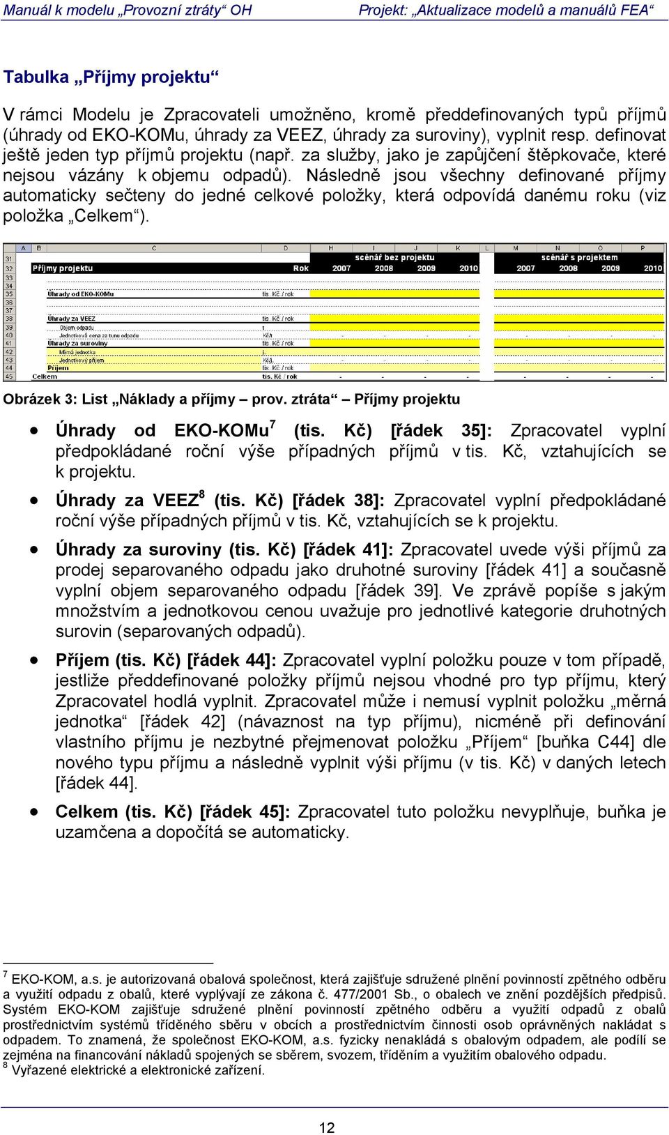 Následně jsou všechny definované příjmy automaticky sečteny do jedné celkové položky, která odpovídá danému roku (viz položka Celkem ). Obrázek 3: List Náklady a příjmy prov.