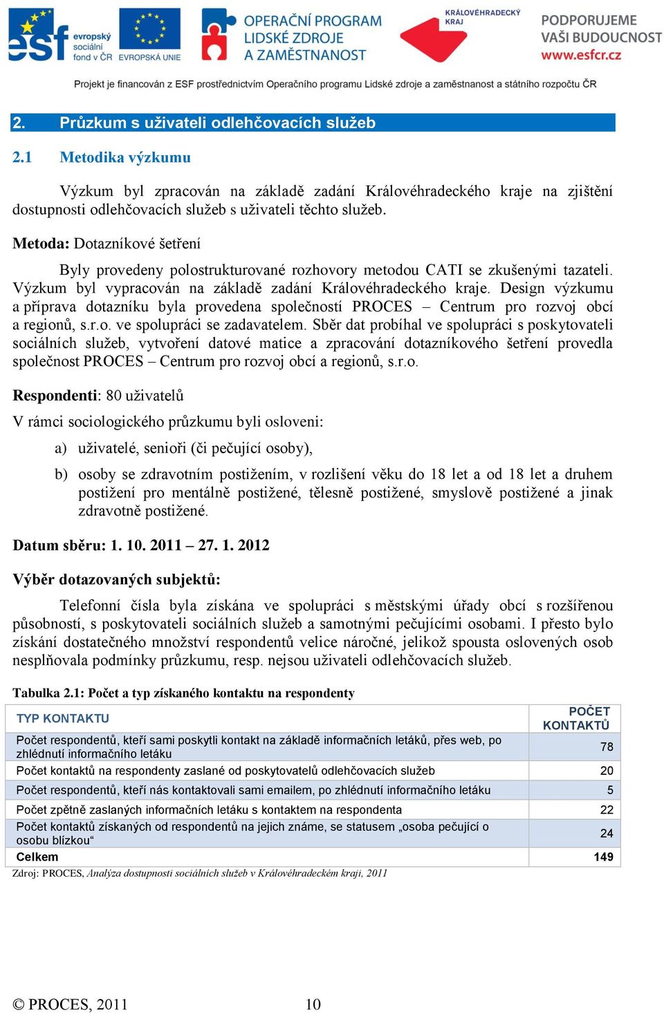 Design výzkumu a příprava dotazníku byla provedena společností PROCES Centrum pro rozvoj obcí a regionů, s.r.o. ve spolupráci se zadavatelem.