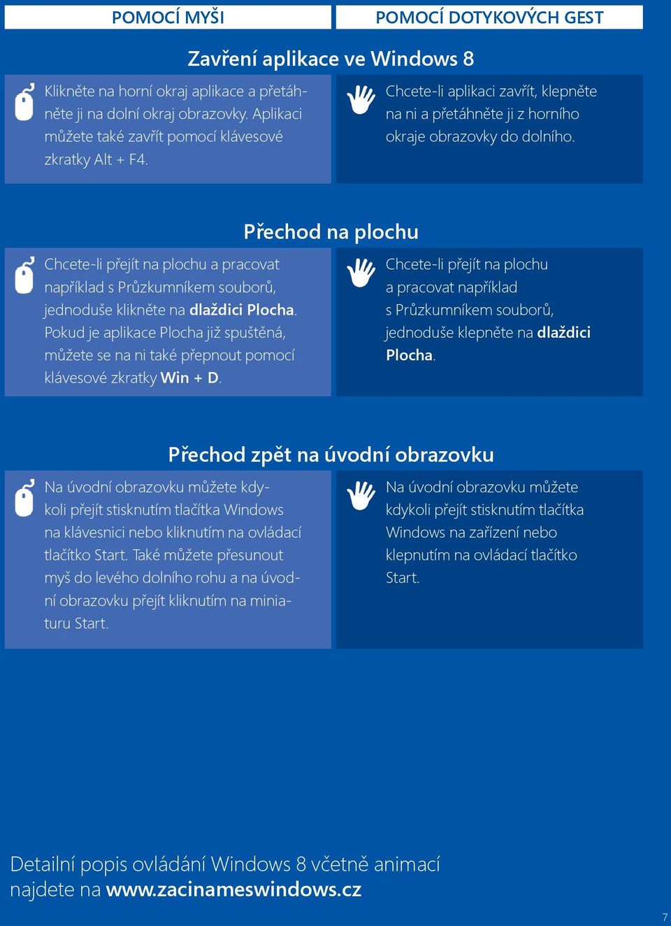 Chcete-li přejít na plochu a pracovat například s Průzkumníkem souborů, jednoduše klikněte na dlaždici Plocha.