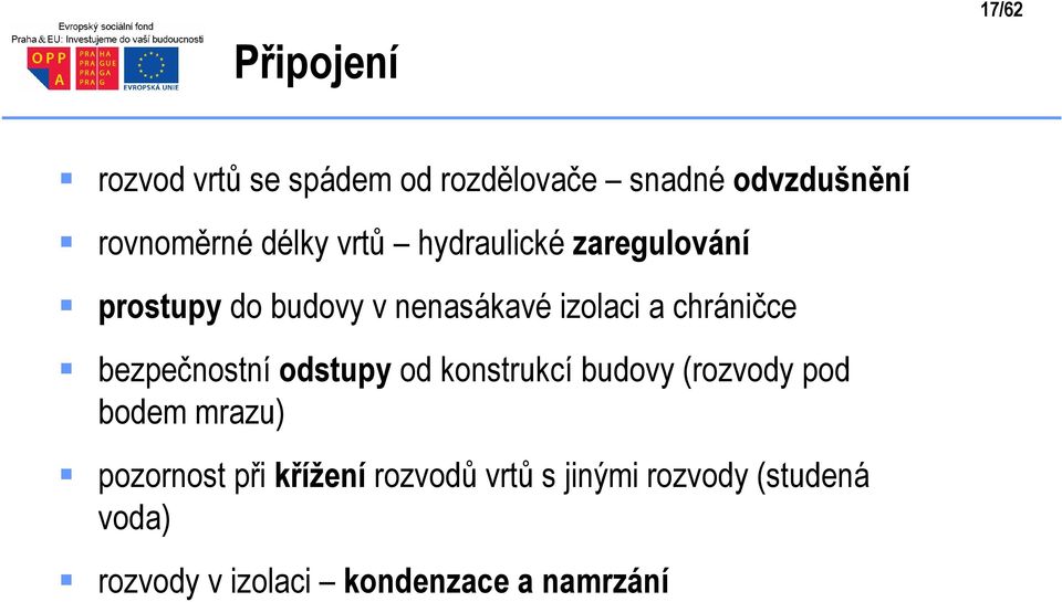 chráničce bezpečnostní odstupy od konstrukcí budovy (rozvody pod bodem mrazu)