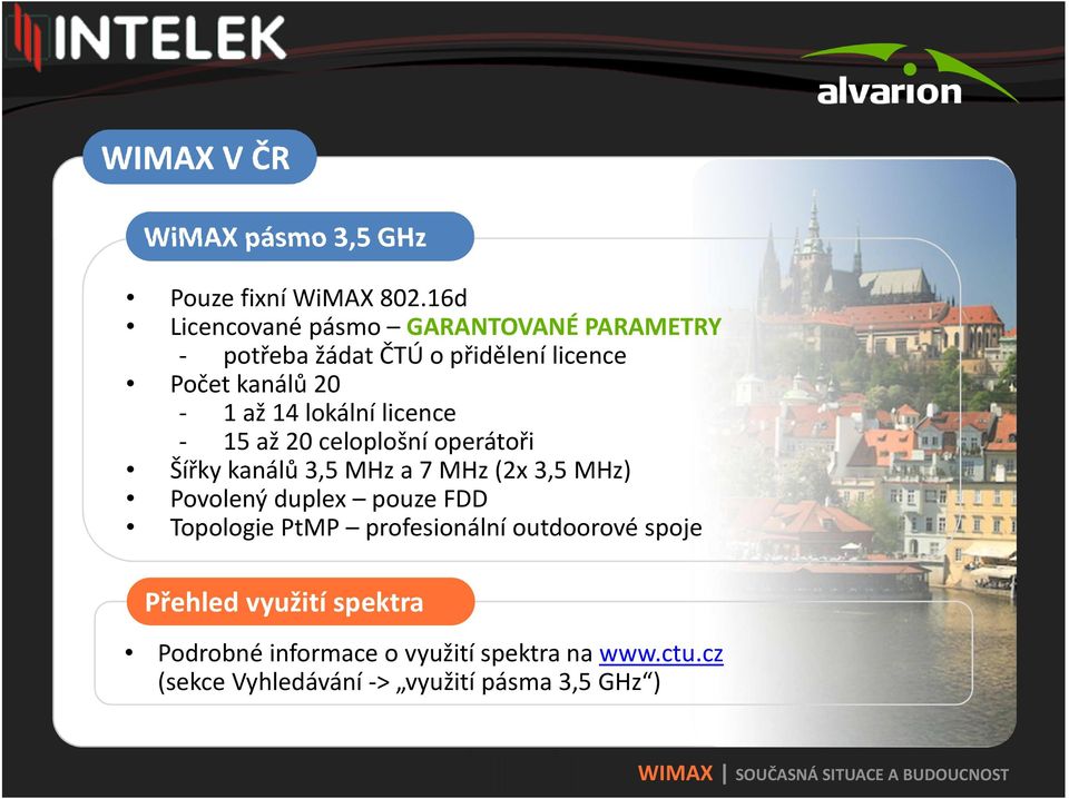 lokální licence - 15 až 20 celoplošní operátoři Šířky kanálů 3,5 MHz a 7 MHz (2x 3,5 MHz) Povolený duplex