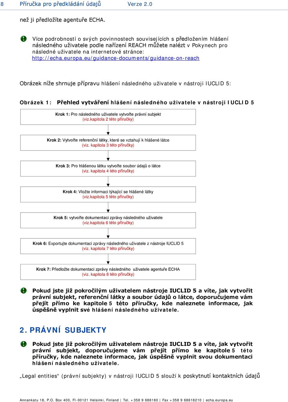 eu/guidance-dcuments/guidance-n-reach Obrázek níže shrnuje přípravu hlášení následnéh uživatele v nástrji IUCLID 5: Obrázek 1: Přehled vytváření hlášení následnéh uživatele v nástrji IUCLID 5 Krk 1: