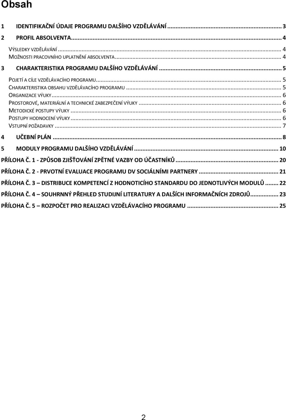 .. 6 PROSTOROVÉ, MATERIÁLNÍ A TECHNICKÉ ZABEZPEČENÍ VÝUKY... 6 METODICKÉ POSTUPY VÝUKY... 6 POSTUPY HODNOCENÍ VÝUKY... 6 VSTUPNÍ POŽADAVKY... 7 4 UČEBNÍ PLÁN... 8 5 MODULY PROGRAMU DALŠÍHO VZDĚLÁVÁNÍ.