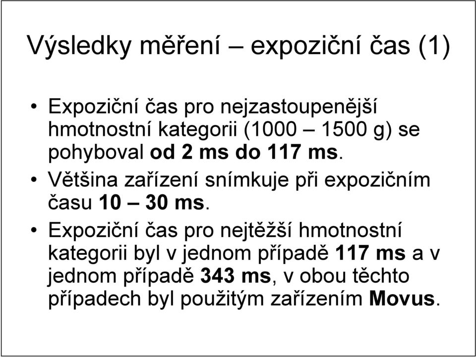 Většina zařízení snímkuje při expozičním času 10 30 ms.