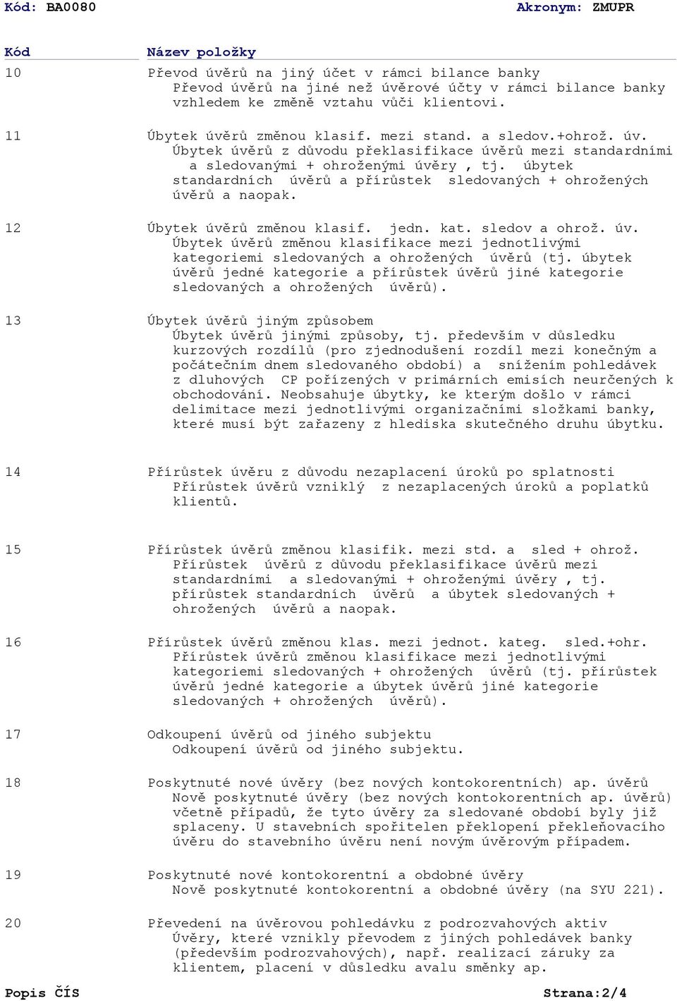 úbytek standardních úvěrů a přírůstek sledovaných + ohrožených úvěrů a naopak. Úbytek úvěrů změnou klasif. jedn. kat. sledov a ohrož. úv. Úbytek úvěrů změnou klasifikace mezi jednotlivými kategoriemi sledovaných a ohrožených úvěrů (tj.