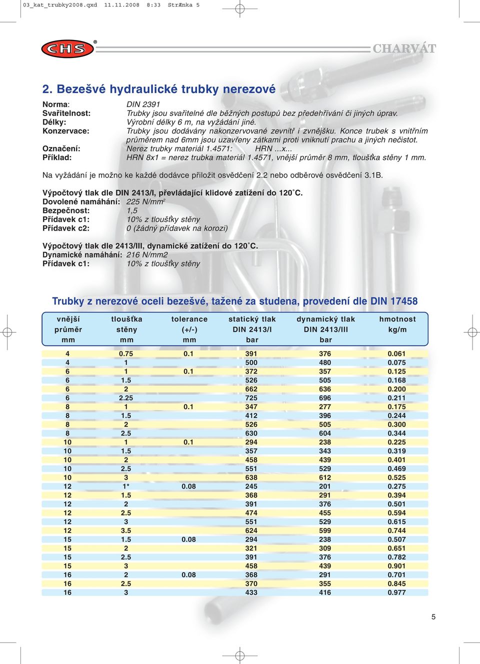 Konce trubek s vnitřním průměrem nad 6mm jsou uzavřeny zátkami proti vniknutí prachu a jiných nečistot. Označení: Nerez trubky materiál 1.4571: HRN...x... Příklad: HRN 8x1 = nerez trubka materiál 1.