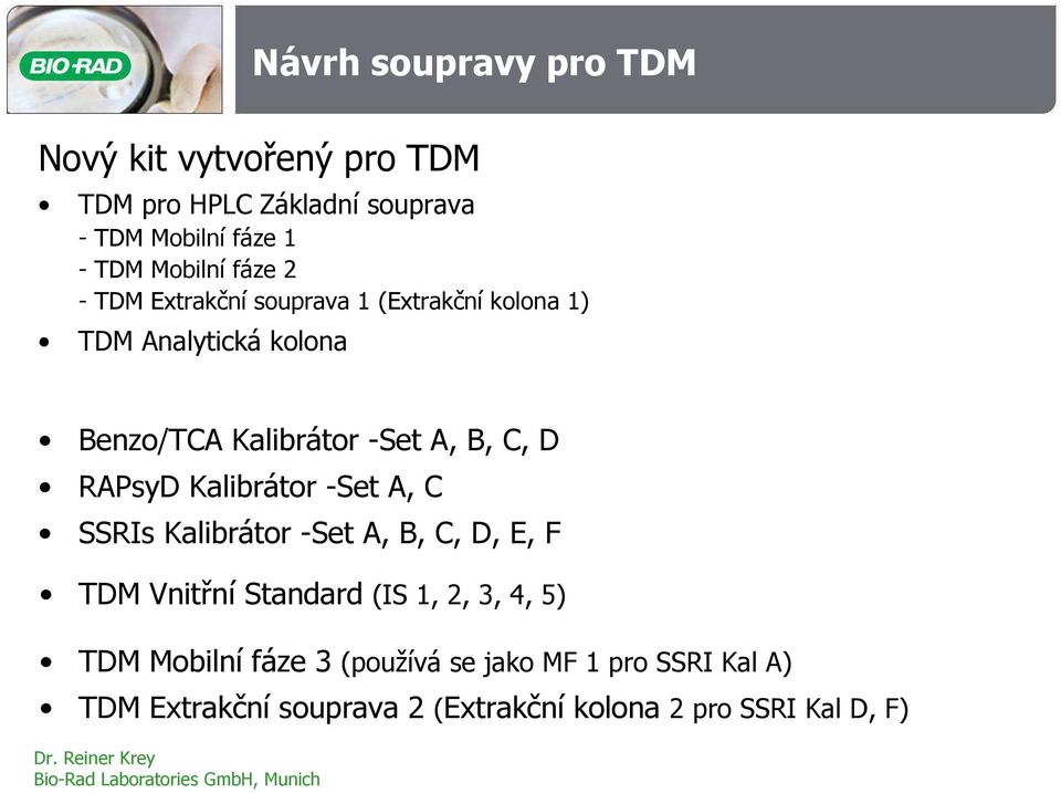 B, C, D RAPsyD Kalibrátor -Set A, C SSRIs Kalibrátor -Set A, B, C, D, E, F TDM Vnitřní Standard (IS 1, 2, 3, 4, 5)