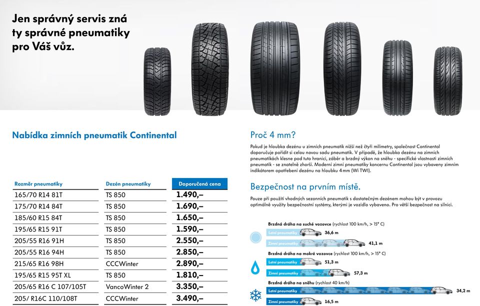 V případě, že hloubka dezénu na zimních pneumatikách klesne pod tuto hranici, záběr a brzdný výkon na sněhu - specifické vlastnosti zimních pneumatik - se znatelně zhorší.