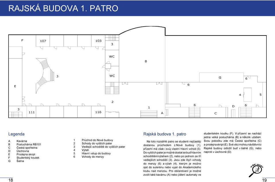 Výtah 5 Hlavní vstup do budovy 6 Vchody do menzy Rajská budova 1.