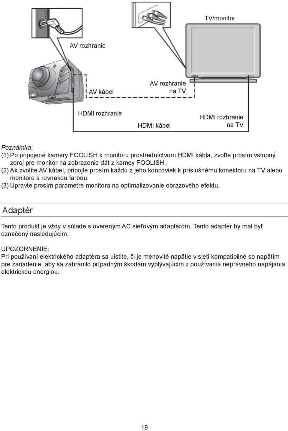 (3) Upravte prosím parametre monitora na optimalizovanie obrazového efektu. Adaptér Tento produkt je vždy v súlade s overeným AC sieťovým adaptérom.