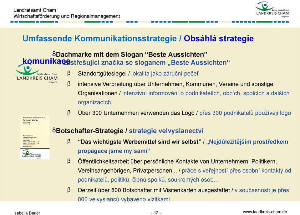 Unternehmen verwenden das Logo / přes 300 podnikatelů používají logo 8Botschafter-Strategie / strategie velvyslanectví β Das wichtigste Werbemittel sind wir selbst / Nejdůležitějším prostředkem