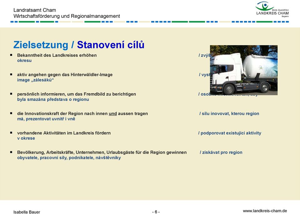 der Region nach innen und aussen tragen má, prezentovat uvnitř i vně / sílu inovovat, kterou region vorhandene Aktivitäten im Landkreis fördern v okrese / podporovat