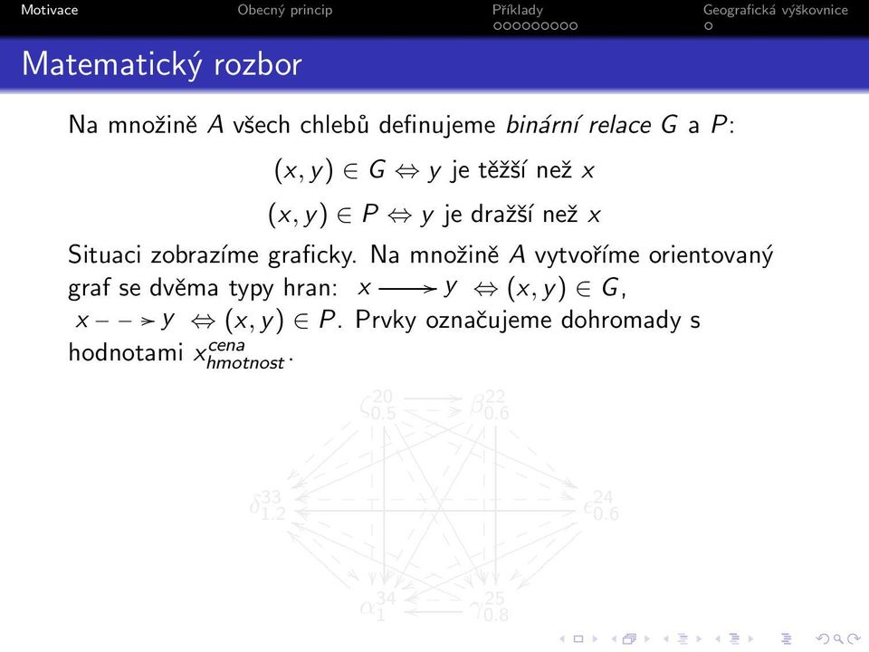 Na množině A vytvoříme orientovaný graf se dvěma typy hran: x y (x,y) G, x y (x,y) P.