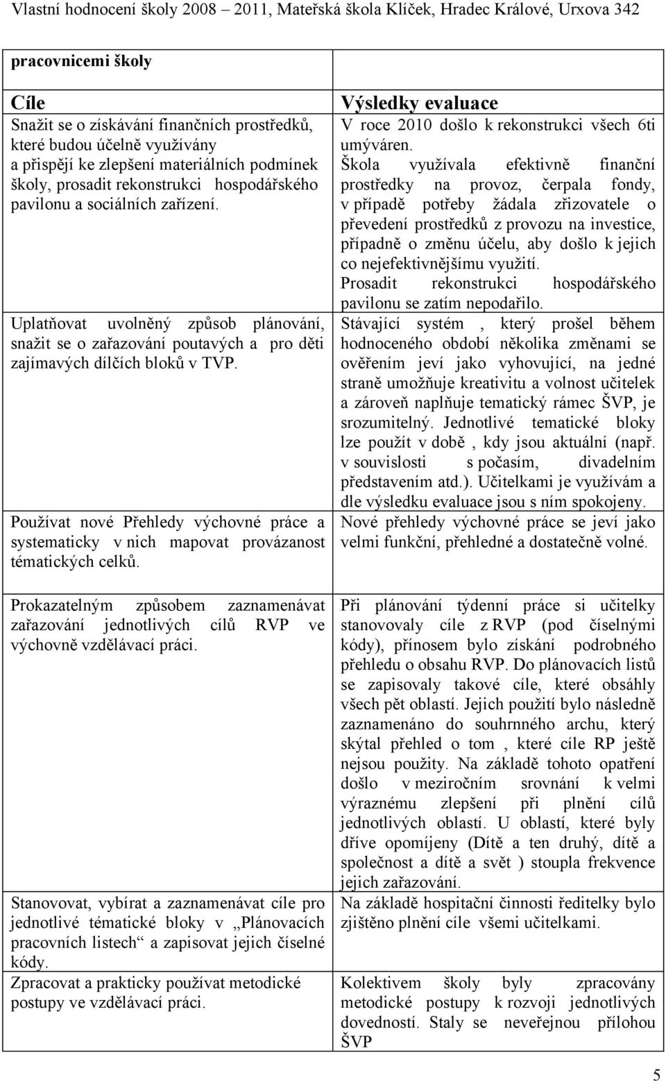 Používat nové Přehledy výchovné práce a systematicky v nich mapovat provázanost tématických celků. Prokazatelným způsobem zaznamenávat zařazování jednotlivých cílů RVP ve výchovně vzdělávací práci.