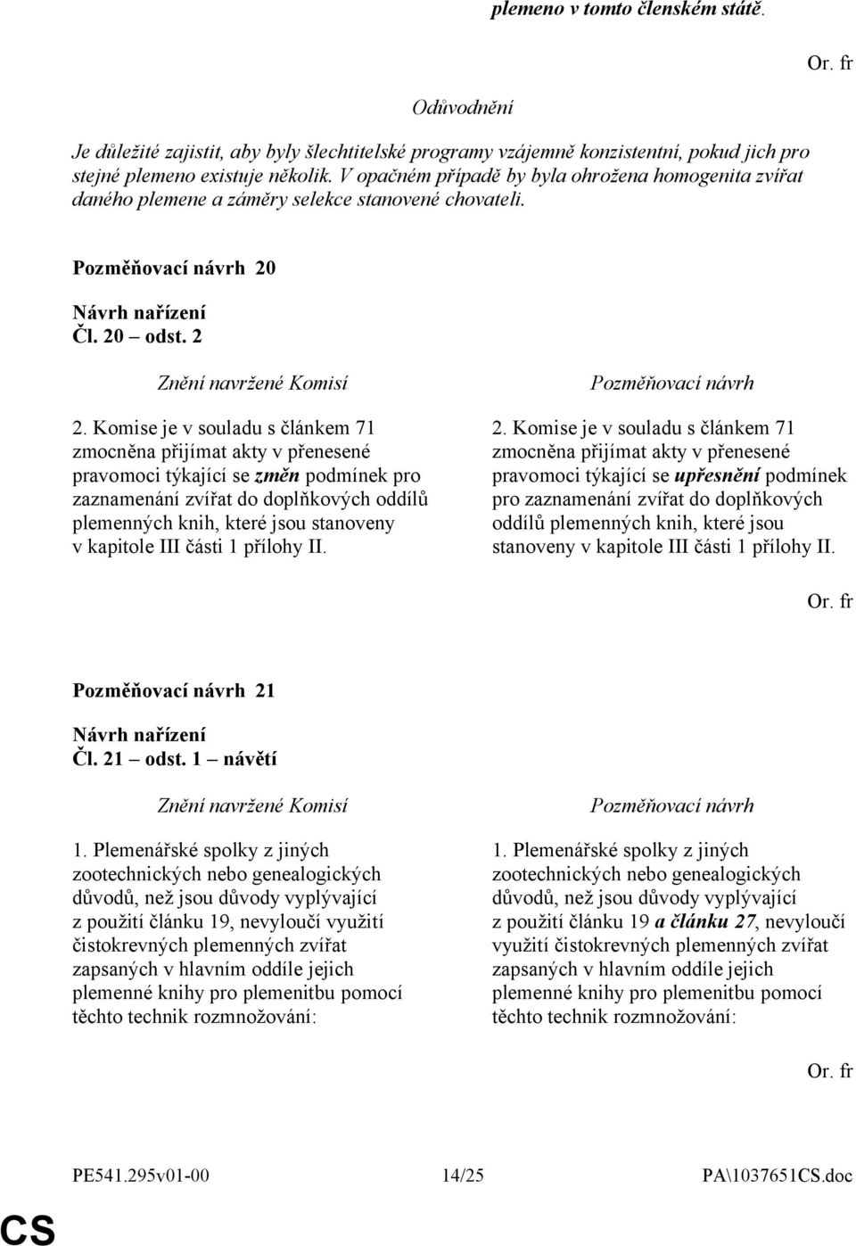 Komise je v souladu s článkem 71 zmocněna přijímat akty v přenesené pravomoci týkající se změn podmínek pro zaznamenání zvířat do doplňkových oddílů plemenných knih, které jsou stanoveny v kapitole