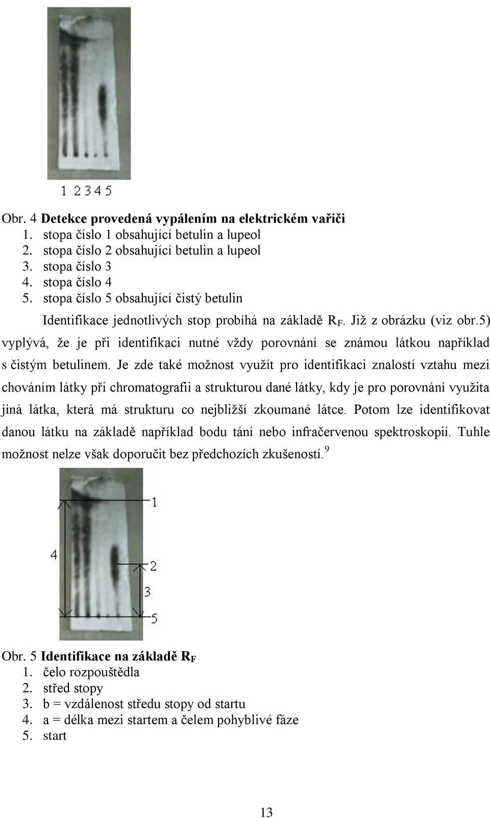 5) vyplývá, ţe je při identifikaci nutné vţdy porovnání se známou látkou například s čistým betulinem.