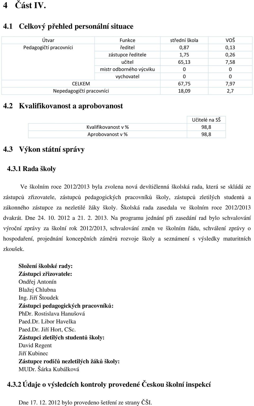 CELKEM 67,75 7,97 Nepedagogičtí pracovníci 18,09 2,7 4.2 Kvalifikovanost a aprobovanost 4.3 