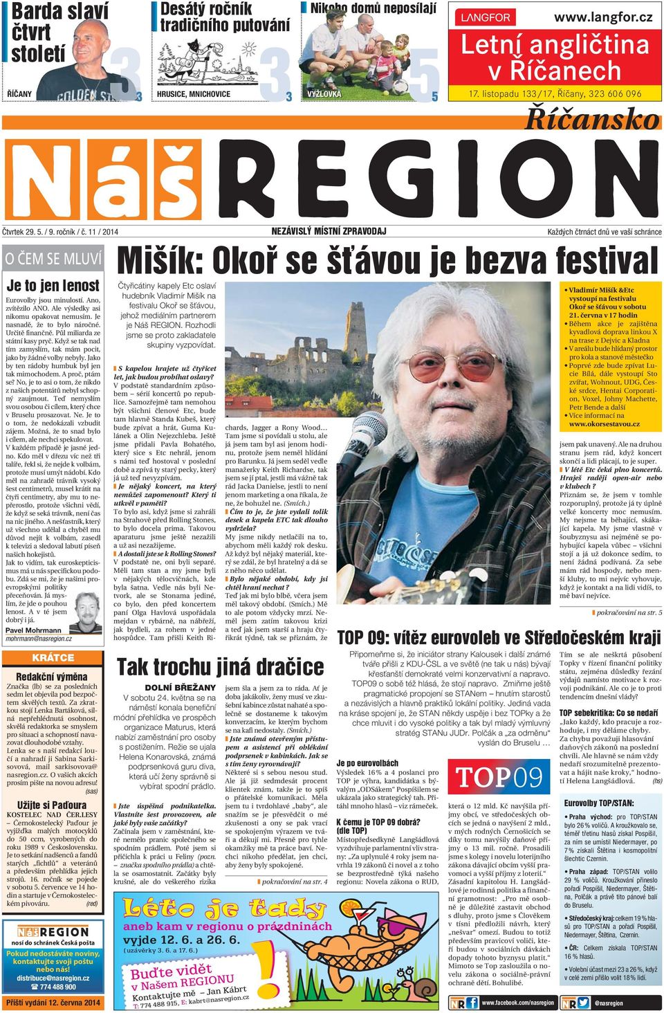 11 / 2014 NEZÁVISLÝ MÍSTNÍ ZPRAVODAJ Každých čtrnáct dnů ve vaší schránce O ČEM SE MLUVÍ Je to jen lenost Eurovolby jsou minulostí. Ano, zvítězilo ANO. Ale výsledky asi nikomu opakovat nemusím.