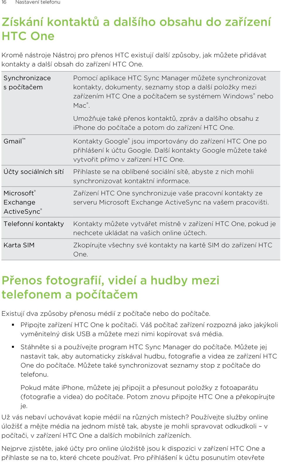 Umožňuje také přenos kontaktů, zpráv a dalšího obsahu z iphone do počítače a potom do zařízení HTC One.