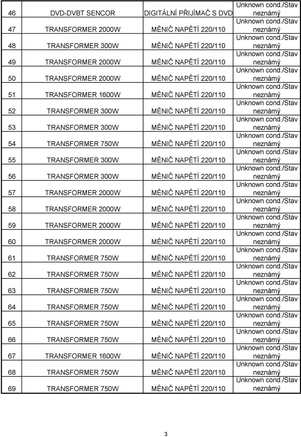 MĚNIČ NAPĚTÍ 220/110 56 TRANSFORMER 300W MĚNIČ NAPĚTÍ 220/110 57 TRANSFORMER 2000W MĚNIČ NAPĚTÍ 220/110 58 TRANSFORMER 2000W MĚNIČ NAPĚTÍ 220/110 59 TRANSFORMER 2000W MĚNIČ NAPĚTÍ 220/110 60