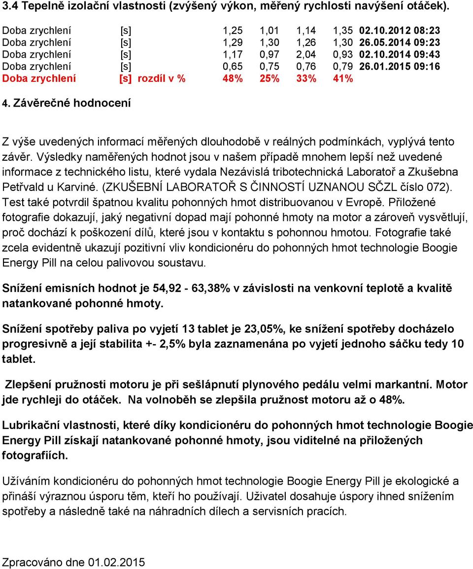 Závěrečné hodnocení Z výše uvedených informací měřených dlouhodobě v reálných podmínkách, vyplývá tento závěr.